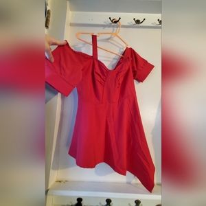 Bright Red Cold Shoulder Top